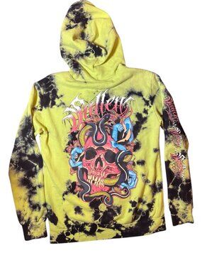 Sullen Craft Collection Tie Dye Hoodie Skull Snake Graphic Black Yellow Size M